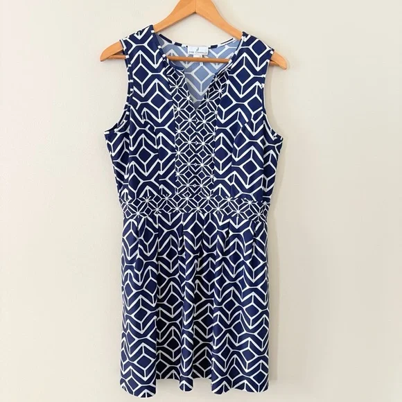 Jude Connally sleeveless dress navy and white geometric nautical blend XL - Picture 9 of 10